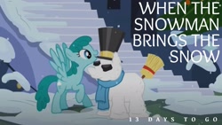 Size: 1920x1080 | Tagged: safe, edit, edited screencap, editor:quoterific, screencap, spring melody, sprinkle medley, pegasus, pony, g4, hearth's warming eve (episode), 13, broom, clothes, hat, scarf, snow, snowfall, snowpony