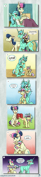 Size: 800x3421 | Tagged: safe, artist:inuhoshi-to-darkpen, bon bon, lyra heartstrings, sweetie drops, oc, oc:saccharine dream, bugbear, classical unicorn, earth pony, pony, unicorn, g4, :p, angry, baby, baby pony, bon bon is not amused, comforting, comic, cookie, cross-popping veins, crying, cute, daughter, eyes closed, family, female, filly, floppy ears, foal, food, holding a pony, horn, kicking, leonine tail, lesbian, magical lesbian spawn, married couple, married couples doing married things, mother and child, mother and daughter, newborn, offspring, one eye closed, overprotective, parent:bon bon, parent:lyra heartstrings, parents:lyrabon, plushie, ponies riding ponies, riding, ship:lyrabon, shipping, tail, tail pull, tongue out, unamused, unshorn fetlocks, weapons-grade cute