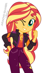 Size: 1188x1994 | Tagged: safe, artist:spidey-gamer-crack, sunset shimmer, equestria girls, g4, one eye closed, simple background, solo, transparent background, wink