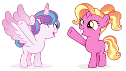 Size: 5619x3183 | Tagged: safe, artist:cirillaq, luster dawn, princess flurry heart, alicorn, pony, unicorn, g4, absurd resolution, female, filly, older, simple background, transparent background, vector, younger