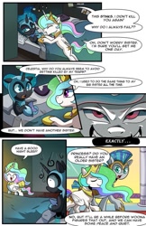 Size: 719x1112 | Tagged: safe, artist:candyclumsy, nightmare moon, princess celestia, alicorn, pony, comic:attempted sorroricide, g4, female, filly, nightmare woon, royal guard, royal sisters, sisters