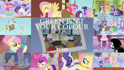 Size: 1986x1117 | Tagged: safe, edit, edited screencap, editor:quoterific, screencap, aloe, big shot, cherry berry, eff stop, fluttershy, long shot, lotus blossom, photo finish, pinkie pie, powder rouge, press pass, press release (character), rarity, roxie, roxie rave, snappy scoop, spike, tracy flash, twilight sparkle, earth pony, pegasus, pony, unicorn, g4, green isn't your color, camera, female, male, mare, stallion, unicorn twilight