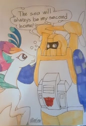 Size: 1280x1866 | Tagged: safe, artist:crowe1978, queen novo, seapony (g4), g4, my little pony: the movie, seaspray (transformers), traditional art, transformers