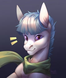 Size: 1093x1280 | Tagged: safe, artist:basilllisk, oc, oc only, earth pony, pony, bust, clothes, commission, digital art, looking at you, male, portrait, scarf, simple background, solo, stallion