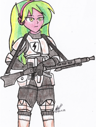 Size: 4304x5704 | Tagged: safe, artist:php71, lemon zest, equestria girls, g4, colored, gun, headphones, rifle, scout trooper, sniper rifle, solo, star wars, traditional art, weapon