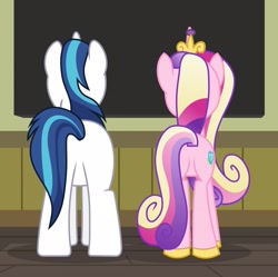 Size: 2296x2290 | Tagged: safe, screencap, princess cadance, shining armor, pony, a flurry of emotions, g4, butt, cropped, duo, high res, lovebutt, plot, shieldbutt