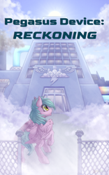 Size: 1000x1600 | Tagged: safe, artist:spectrasus, oc, oc only, oc:cloud cover, pegasus, pony, fanfic:pegasus device: reckoning, fanfic:rainbow factory, cloud, cloudsdale, cloudsdale weather corporation, cover art, factory, fanfic art, female, industrial, mare, pegasus device, solo, story in the source