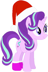 Size: 308x458 | Tagged: safe, artist:selenaede, artist:user15432, starlight glimmer, pony, unicorn, g4, base used, christmas, christmas outfit, clothes, hat, holiday, pink socks, red hat, santa hat, socks, solo