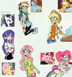 Size: 2472x2662 | Tagged: safe, artist:citi, screencap, applejack, fluttershy, pinkie pie, rainbow dash, rarity, earth pony, human, pegasus, pony, unicorn, g4, magical mystery cure, clothes, converse, cutie mark, cutie mark accessory, cutie mark on clothes, female, high res, humanized, mare, scene interpretation, screencap reference, shoes, swapped cutie marks, wet, wet mane, wet mane rarity, what my cutie mark is telling me