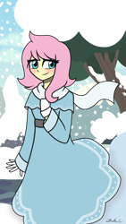 Size: 1440x2560 | Tagged: safe, artist:iamsheila, fluttershy, equestria girls, g4, my little pony equestria girls: better together, alternate hairstyle, clothes, fashion, short hair, solo, winter, winter outfit