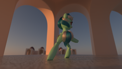 Size: 3840x2160 | Tagged: safe, artist:santiblocks, lyra heartstrings, pony, g4, 3d, bipedal, bipedal leaning, female, high res, leaning, solo