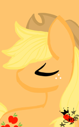 Size: 400x640 | Tagged: safe, artist:amgiwolf, applejack, earth pony, pony, g4, bust, female, freckles, hat, looking back, mare, orange background, simple background, solo