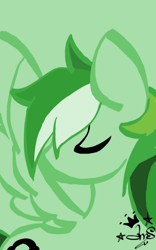 Size: 400x640 | Tagged: safe, artist:amgiwolf, oc, oc only, pegasus, pony, bust, eyes closed, green background, looking back, pegasus oc, signature, simple background, solo, wings