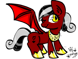 Size: 1600x1200 | Tagged: safe, artist:amgiwolf, oc, oc only, oc:war sketch, bat pony, pony, bat pony oc, bat wings, female, hoof shoes, mare, one eye closed, peytral, signature, simple background, solo, transparent background, wings, wink
