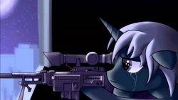 Size: 1280x720 | Tagged: safe, artist:pony&wolf productions, oc, oc:psalm, pony, fallout equestria, fallout equestria: project horizons, city, crying, fanfic art, night, penance (psalm's rifle), regret, tears of pain, window, youtube link