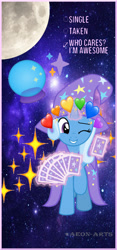 Size: 852x1816 | Tagged: source needed, useless source url, safe, artist:aeon-arts, trixie, pony, g4, heart, moon, playing card, solo, space