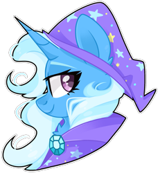 Size: 1399x1511 | Tagged: safe, artist:cinnamontee, trixie, pony, unicorn, g4, bust, cape, clothes, female, hat, mare, portrait, simple background, solo, transparent background