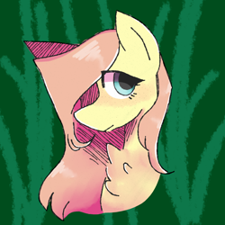 Size: 1280x1280 | Tagged: safe, artist:rankiedashlight, fluttershy, pony, g4, blushing, bust, chest fluff, female, hair over one eye, looking at you, mare, portrait, solo, three quarter view