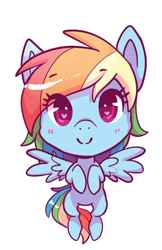 Size: 552x850 | Tagged: safe, artist:pulsefirepony, part of a set, rainbow dash, pegasus, pony, g4, blushing, chibi, cute, dashabetes, design, female, heart eyes, hooves to the chest, looking at you, mare, simple background, smiling, solo, spread wings, white background, wingding eyes, wings