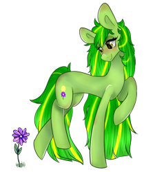 Size: 900x1000 | Tagged: safe, artist:frogabuse, oc, oc only, oc:margin growth, earth pony, pony, blushing, female, flower, mare, side view, simple background, sleek pony, solo, transparent background, trotting