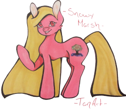 Size: 1897x1636 | Tagged: safe, artist:tan art, oc, oc only, oc:snowy marsh, earth pony, pony, female, long mane, looking at you, mare, name, raised hoof, side view, simple background, solo, traditional art, transparent background