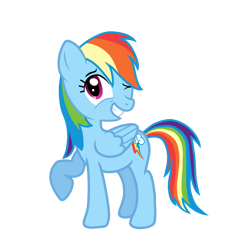 Size: 768x768 | Tagged: safe, artist:donidyde, rainbow dash, pegasus, pony, g4, folded wings, grin, looking at you, one eye closed, raised hoof, show accurate, simple background, smiling, solo, standing, transparent background, wings, wink, winking at you