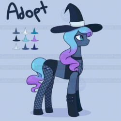 Size: 700x700 | Tagged: safe, oc, oc only, earth pony, pony, adoptable, animated, female, fishnet clothing, hat, mare, solo, witch, witch hat