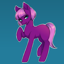 Size: 3000x3000 | Tagged: safe, artist:pissbaby, oc, oc only, oc:violet petal, earth pony, pony, blank flank, female, full body, glare, high res, looking at you, mare, raised hoof, side view, simple background, solo