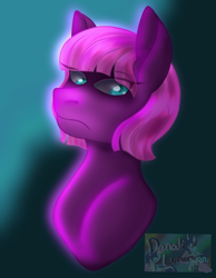 Size: 1270x1638 | Tagged: safe, artist:denali, oc, oc only, oc:violet petal, earth pony, pony, bust, female, glare, look of disapproval, mare, portrait, scary face, simple background, solo