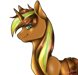 Size: 950x912 | Tagged: safe, artist:eli fall, oc, oc only, oc:chiller sway, pony, bust, jawline, looking at you, male, side view, simple background, sling, smiling, solo, transparent background