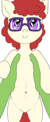 Size: 914x2194 | Tagged: safe, artist:happy harvey, twist, oc, oc:anon, earth pony, human, pony, g4, belly button, female, filly, glasses, holding a pony, looking at you, offscreen character, phone drawing, pov, simple background, smiling at you, transparent background