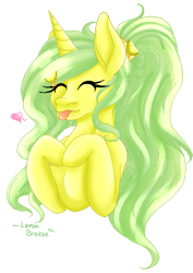 Size: 851x1200 | Tagged: safe, artist:denali, oc, oc only, oc:lemon breeze, pony, unicorn, :p, chin, cute, eyes closed, ocbetes, palindrome get, simple background, solo, tongue out, transparent background