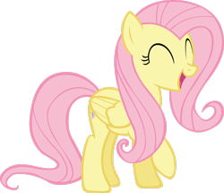 Size: 2640x2272 | Tagged: safe, artist:rainbowcrab, fluttershy, pegasus, pony, g4, ^^, cute, eyes closed, female, folded wings, happy, high res, mare, open mouth, raised hoof, shyabetes, simple background, solo, transparent background, vector, wings