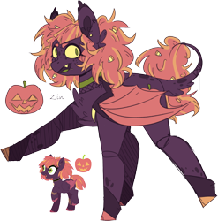 Size: 2746x2776 | Tagged: safe, artist:zinmystery, oc, oc only, oc:pumpkin pandemonium pie, bat pony, pony, bat wings, candy, candy corn, chest fluff, choker, food, high res, interspecies offspring, offspring, parent:discord, parent:pinkie pie, parents:discopie, simple background, solo, transparent background, wings, yellow sclera