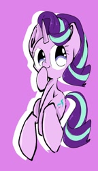 Size: 540x940 | Tagged: safe, artist:pnpn_721, starlight glimmer, pony, unicorn, g4, boop, cute, female, glimmerbetes, pink background, self-boop, simple background, smiling, solo