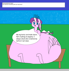 Size: 4504x4616 | Tagged: safe, artist:coltfan97, diamond tiara, earth pony, pony, g4, 1000 hours in ms paint, ask big booty diamond tiara, butt, chair, huge butt, impossibly large butt, large butt, property damage