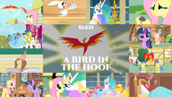 Size: 1932x1087 | Tagged: safe, edit, edited screencap, editor:quoterific, screencap, angel bunny, carrot cake, cup cake, fluttershy, philomena, princess celestia, rainbow dash, twilight sparkle, alicorn, bird, earth pony, pegasus, phoenix, pony, rabbit, unicorn, a bird in the hoof, g4, about to cry, animal, backwards thermometer, crying, facehoof, fluttershy's cottage (interior), nervous, royal guard, shocked, thermometer, unicorn twilight, watch