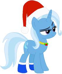 Size: 373x442 | Tagged: safe, artist:selenaede, artist:user15432, trixie, pony, unicorn, g4, base used, blue socks, christmas, christmas outfit, clothes, hat, holiday, holly, jewelry, necklace, red hat, santa hat, socks, solo