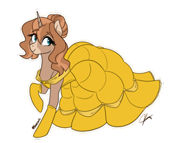 Size: 1200x1000 | Tagged: safe, artist:doggie31, oc, oc only, pony, unicorn, beauty and the beast, belle, clothes, dress, gown, simple background, solo, transparent background