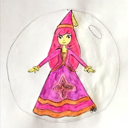 Size: 1524x1523 | Tagged: safe, artist:fude-chan-art, apple bloom, equestria girls, for whom the sweetie belle toils, g4, bubble, clothes, dress, gown, hennin, princess, princess apple bloom, smiling, solo, traditional art