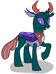 Size: 1608x2128 | Tagged: safe, artist:byteslice, pharynx, changedling, changeling, g4, happy, male, prince pharynx, raised hoof, simple background, smiling, solo, transparent background