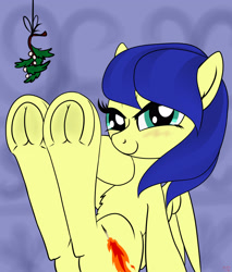 Size: 3400x4000 | Tagged: safe, artist:littlenaughtypony, part of a set, oc, oc only, oc:nova, pegasus, pony, blushing, christmas, commission, fetish, frog (hoof), holiday, hoof fetish, looking at you, mistleholly, solo, underhoof, ych result