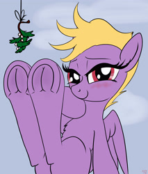 Size: 3400x4000 | Tagged: safe, artist:littlenaughtypony, part of a set, oc, oc only, oc:noma, pegasus, pony, blushing, christmas, commission, fetish, frog (hoof), holiday, hoof fetish, looking at you, mistleholly, solo, underhoof, ych result