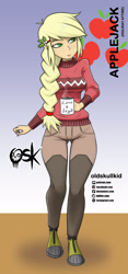 Size: 984x2099 | Tagged: safe, artist:oldskullkid, part of a set, applejack, human, equestria girls, g4, alternate hairstyle, christmas, female, holiday, humanized, mug, solo