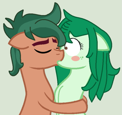 Size: 607x572 | Tagged: safe, artist:jadeharmony, timber spruce, wallflower blush, pony, g4, equestria girls ponified, female, kissing, male, ponified, shipping, straight, surprise kiss, timberflower