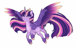 Size: 1440x910 | Tagged: safe, artist:silentwolf-oficial, twilight sparkle, alicorn, pony, g4, alternate design, cloven hooves, colored hooves, female, flying, jewelry, mare, simple background, solo, tiara, twilight sparkle (alicorn), white background