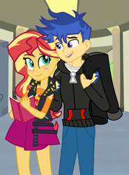 Size: 935x1266 | Tagged: safe, artist:spacey-star, flash sentry, sunset shimmer, equestria girls, g4, blushing, female, male, ship:flashimmer, shipping, straight