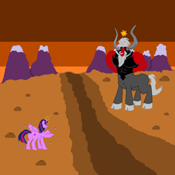 Size: 700x700 | Tagged: safe, artist:nate5700, lord tirek, twilight sparkle, alicorn, centaur, pony, taur, g4, twilight's kingdom, 1000 hours in ms paint, cloven hooves, duo, female, male, mare, pixel art, twilight sparkle (alicorn)