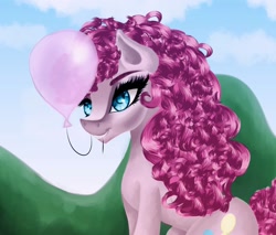 Size: 2000x1700 | Tagged: safe, artist:stormystica, pinkie pie, earth pony, pony, g4, balloon, mouth hold, solo