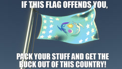 Size: 1280x720 | Tagged: safe, edit, caption, flag, flag of equestria, flag pole, flag waving, if this offends you, image macro, meme, patriotism, text